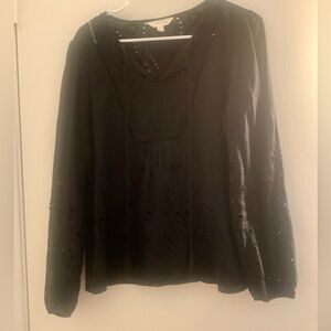 Adiva Black Eyelet Peasant Top